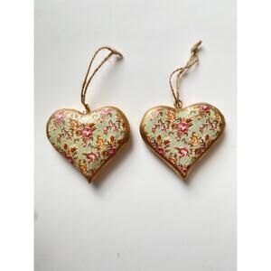 Vintage Wooden Hanging Floral Heart Decoration 3.5”
